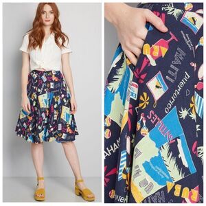 NEW MODCLOTH skirt just this sway a‎ line linen with pockets M